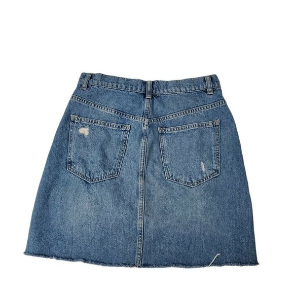 Free People Denim Mini Skirt 27 Hallie Midstone Distressed Raw Hem Boho - Picture 3 of 10